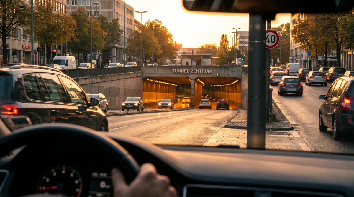 Tunnelportal mit leicht zu übersehendem Tempo-40-Schild